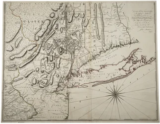 Mappa della Bassa New York State e aree circostanti, c.1775